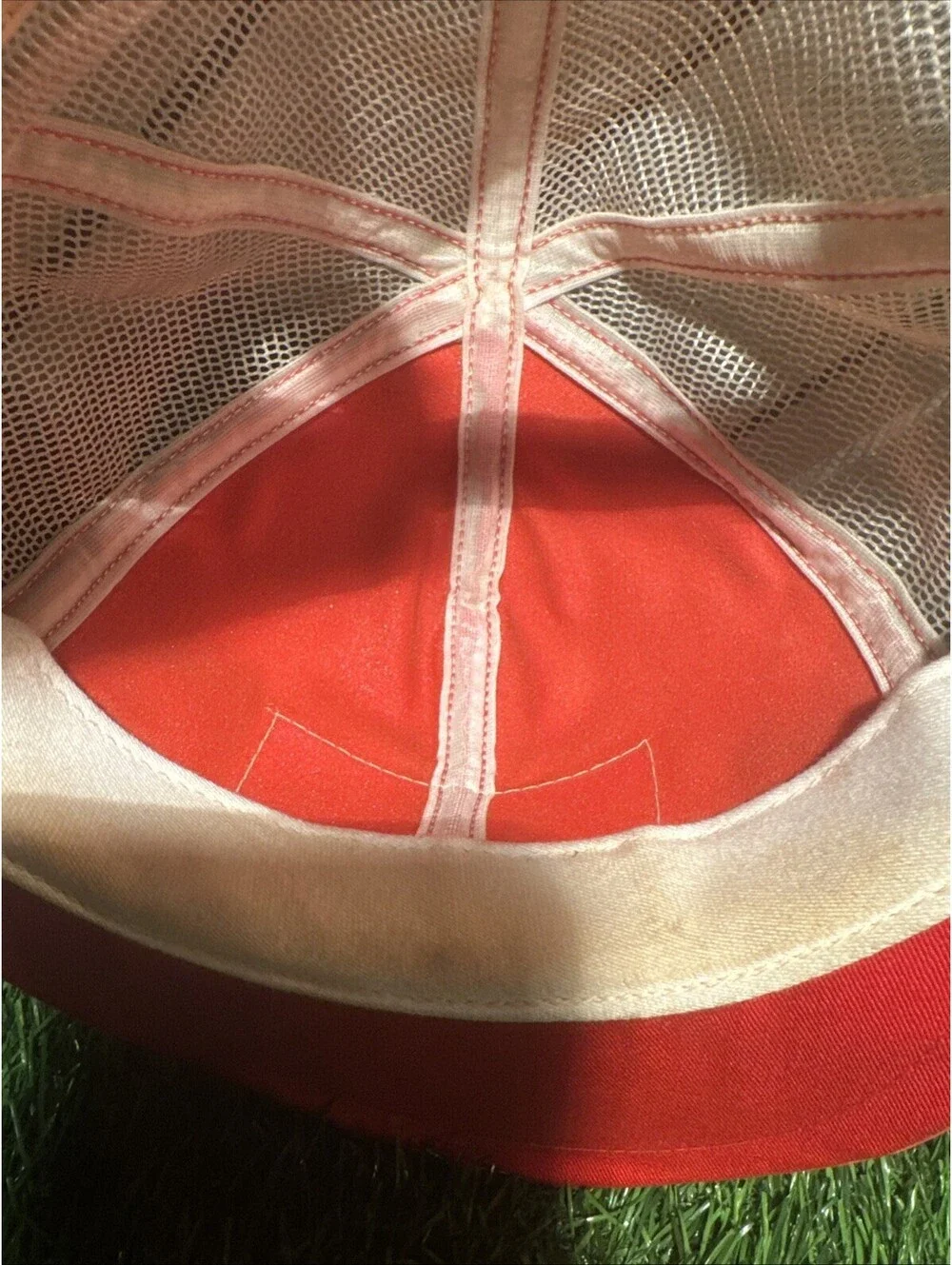 VTG Budweiser Trucker Hat Mesh Snapback Red Orange Bowtie Logo White Piping 80s